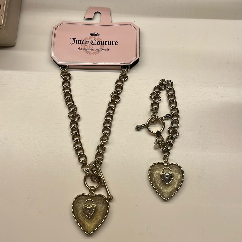 Juicy Couture Vintage Heart Necklace and Bracelet Set